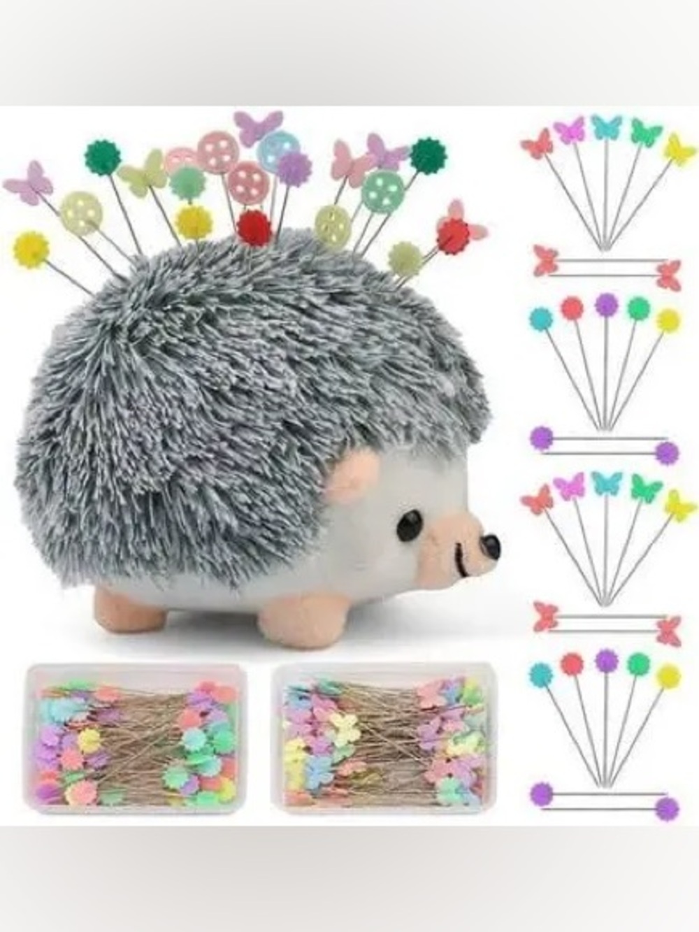 Hedgehog shaped pin cushion +400 piece pins New in Box sewing crafting projects